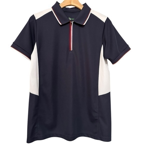 Clovery Women’s M Navy Blue Red White Short Sleeve 1/4 Zip Golf Performance Top - Picture 1 of 6